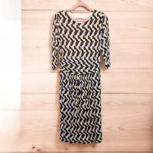 Boden Womens Dress Sz 10 Long Geometric‎ Print Midi Ruched Waist Mod Retro Artsy